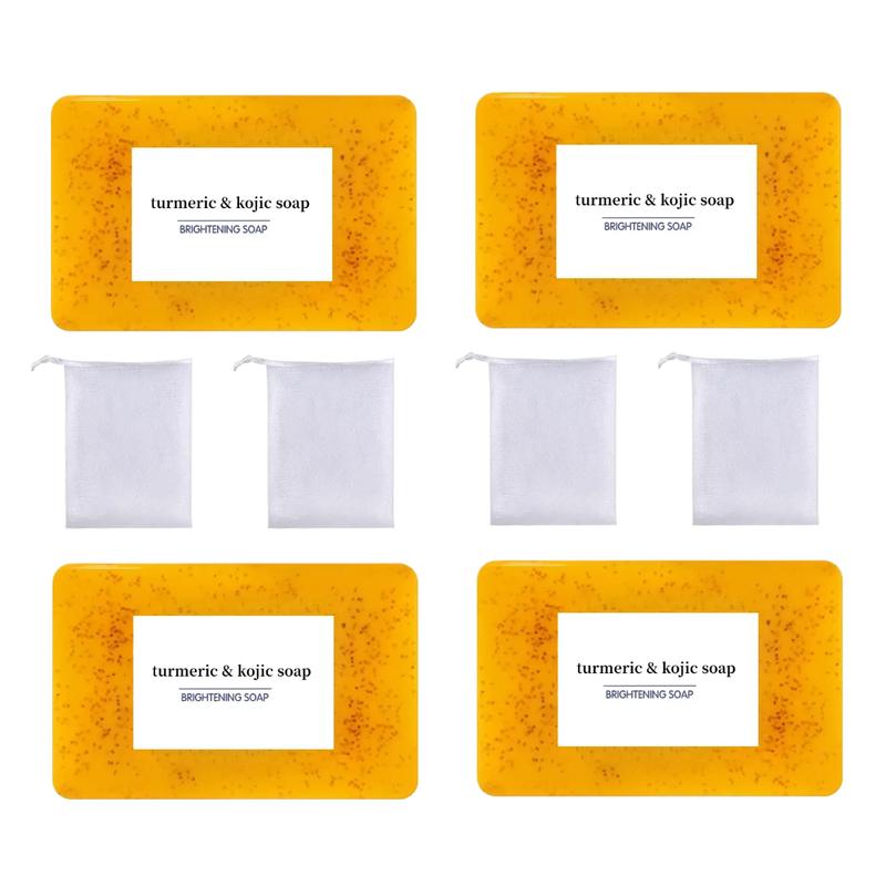 Lemon Turmeric & Kojic Acid Soap BarFace &Body Wash, Dark Spot Reducer,Daily SkinCleanser Sets for Acne-proneSkin, MoisturizingGentle Kojic Acid SoapBar Set with Soap SaverBags, Halloween