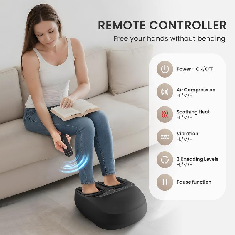 Foot Massager with Heat, Shiatsu Deep Kneading Compression Feet Massage Machine with Remote up to size 13, Black Comfort Adjustable