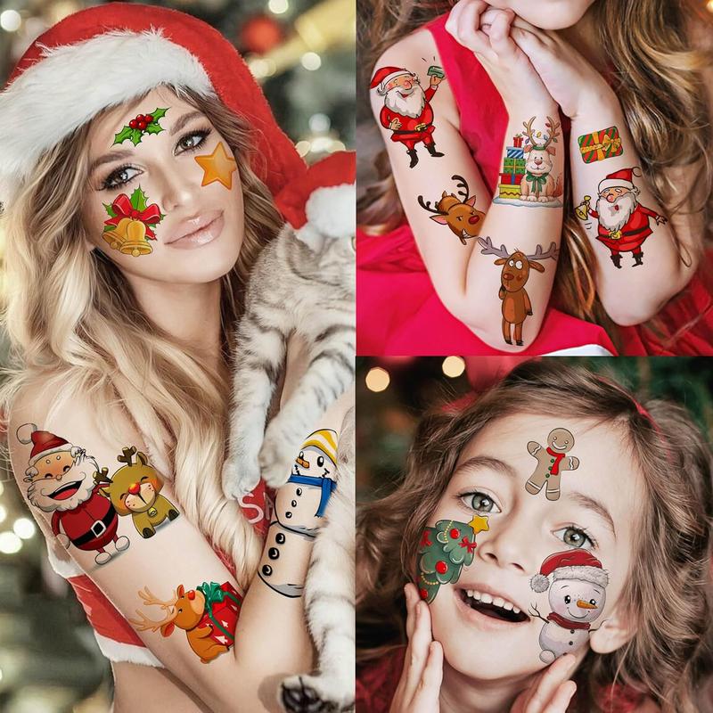 5 Sheets Xmas Temporary Tattoos Christmas Sticker Party Accessories, Funny Santa Claus Elk Deer Snowman Christmas Tattoos For  , 3D  Tattoos Christmas Home Decoration Ornaments