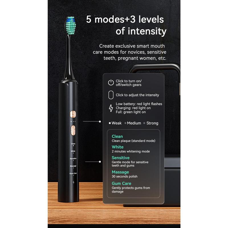 Sonic Electric Toothbrush for Adults with 6 Brush Heads, Electric Toothbrush with 42000 VPM Deep Clean 5 Modes,  with Bracket Rechargeable Toothbrushes Fast Charge 2-3 Hours Last 90 Days, IPX7 Waterproof for Use In The Shower