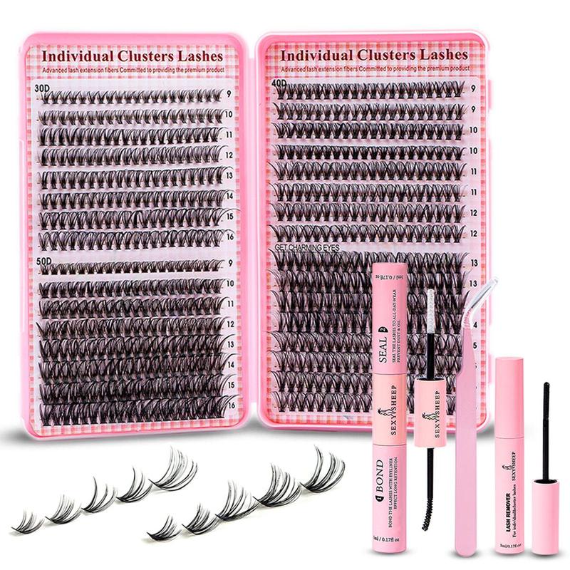 Natural Eyelash Extensions Set, Summer Gifts, Trending Products, 1 Set Fluffy False Eyelashes Extensions Set & Eyelash Tweezers & Eyelash Extension Glue & Eyelash Remover, Professional Makeup Products for Women, Spider Lashes, Fall Gift, Christmas Gift