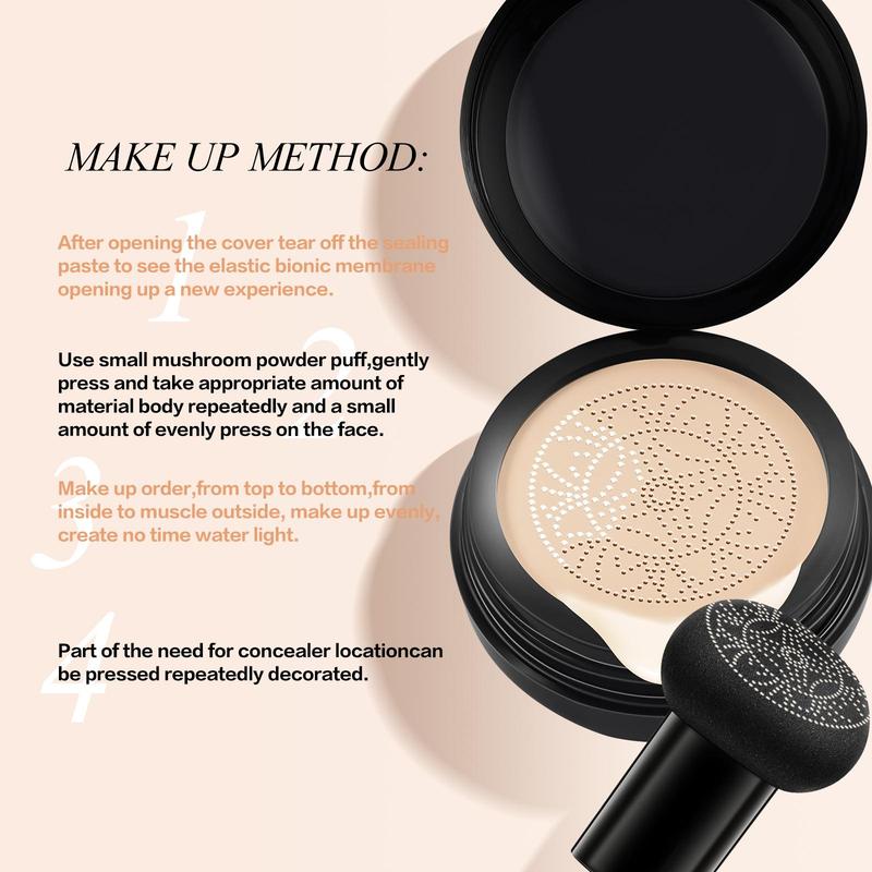 Mushroom Head Air Cushion CC Cream, Long Lasting Moisturizing Foundation, Lightweight Concealer Foundation, Full Coverage Flawless Makeup Cream