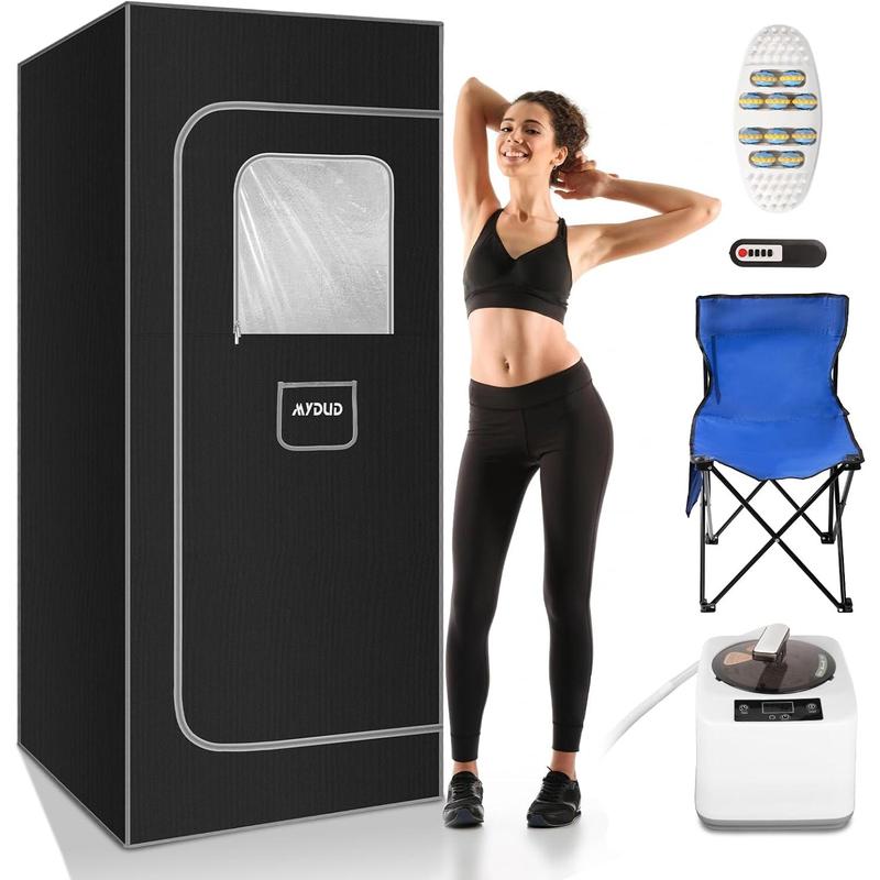 Portable Steam Sauna,Full Size Portable Sauna Tent for Home,Sauna Tent Sauna Box with 2.6L Steamer,Personal Home Sauna Spa,Remote Control,Folding Chair,Foot Massager