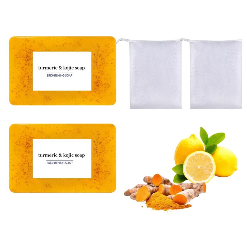 Lemon Turmeric & Kojic Acid Soap BarFace &Body Wash, Dark Spot Reducer,Daily SkinCleanser Sets for Acne-proneSkin, MoisturizingGentle Kojic Acid SoapBar Set with Soap SaverBags, Halloween