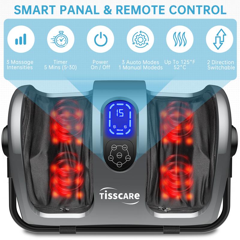 TISSCARE 2024 Upgraded Shiatsu Foot Massager with Heat - Enhanced Circulation & Pain Relief, Deep Kneading Therapy, Remote Control - Ideal for Neuropathy, Plantar Fasciitis & Diabetics