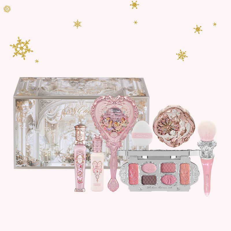 Flower Knows Rosy Gala Set - Holiday Limited Full Face Makeup Set for Warm-Tone, 8 Pieces - Lipstick, Blush, Eyeshadow Palette, Highlighter and Exclusive Gifts