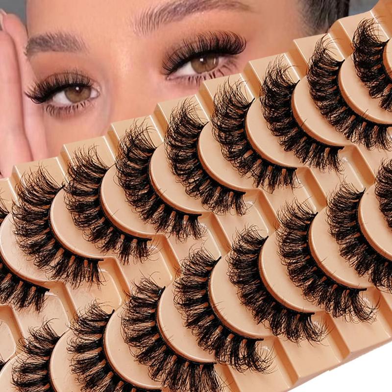 Thick and Soft False Eyelashes, 10 Pairs Fluffy Natural Curling Fake Eye Lashes, Eye Makeup Enhancement False Eyelashes for Lashes Extensions, Christmas Gift