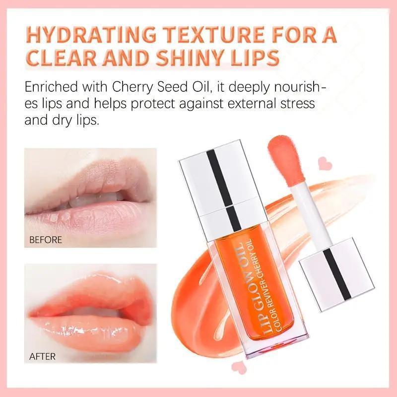 Rich and Hydrating Shine Oil with Large Brush and Shiny Shine Primer - Non-sticky Clear Lip Treatment Oil, Christmas Gift moisturizing lip lip shades