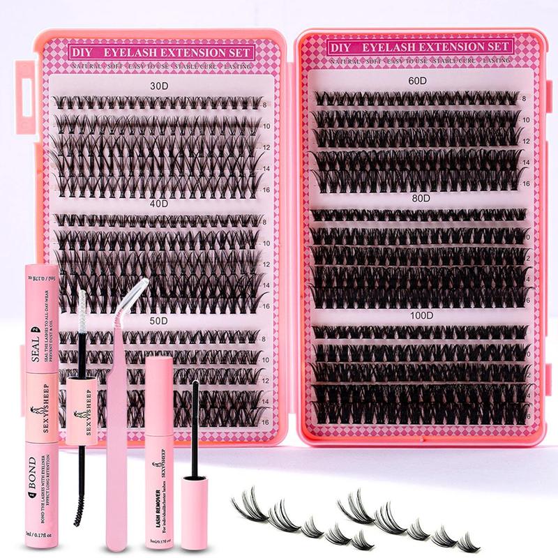 Natural Eyelash Extensions Set, Summer Gifts, Trending Products, 1 Set Fluffy False Eyelashes Extensions Set & Eyelash Tweezers & Eyelash Extension Glue & Eyelash Remover, Professional Makeup Products for Women, Spider Lashes, Fall Gift, Christmas Gift