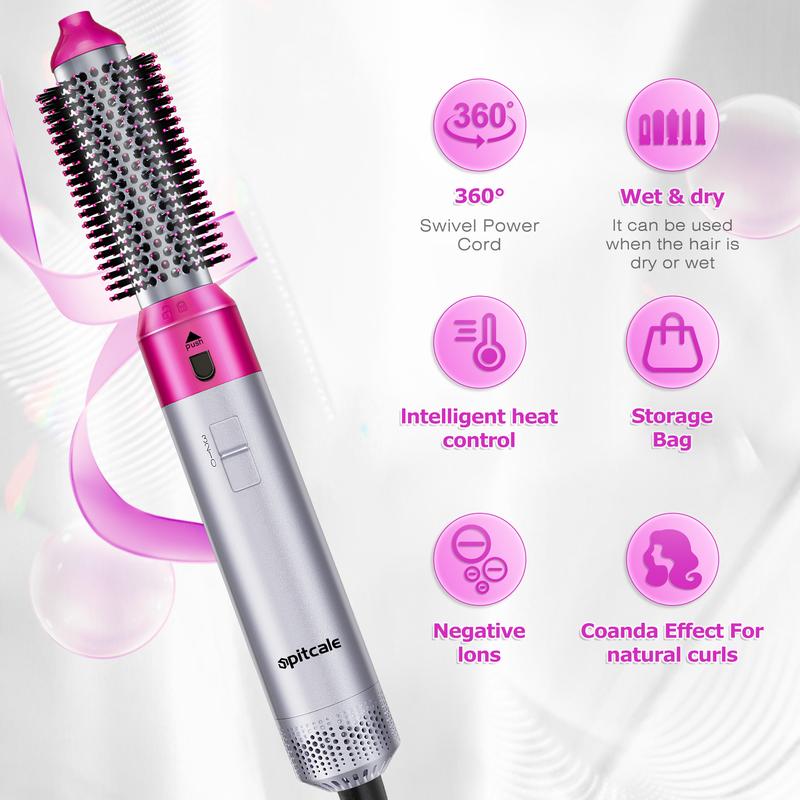 5 in 1 Curling Iron Hair Dryer Hot Air Brush Styling Tool Intelligent Heat Control Powerful Smoothing & Conditioning-Curling Iron Set Hair Dryer System,Hair Dryer Brush,Smoothing Brush,Curling Brush-Curling Iron Styler,Detachable straightening brush