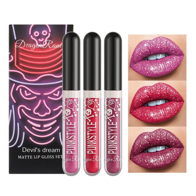 3pcs Set Long-lasting Lip Gloss, Glitter Lip Glaze Stick, Glossy Lip Glaze Stick, Plumping Lip Oil Lip Stick for All Occasions Makeup, Girls and Women, Elegant Lipstick, Hydrating Lip Cosmetic, Christmas Gift