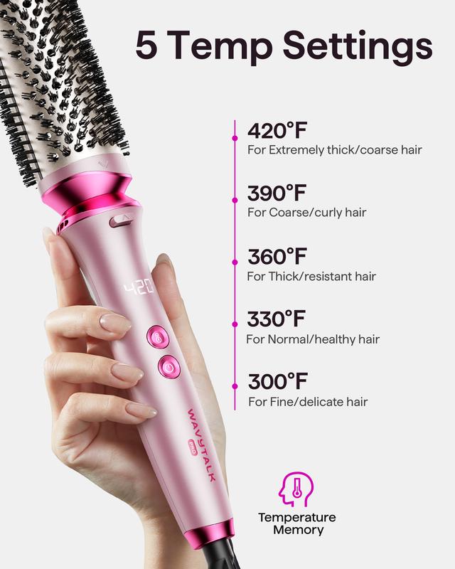 Wavytalk Pro Negative Ion Thermal Brush Set, Dual Voltage Heated Round Brush Styler with 3 Sizes Detachable Brush for One-Step Shiny Blowout Look