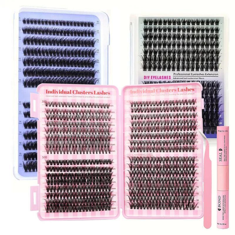 Individual False Eyelashes with Eyelash Glue & Tweezers, 3 Boxes Natural Look Eyelash Extensions, Self Grafting Curl Eyelashes, Eye Makeup Accessories