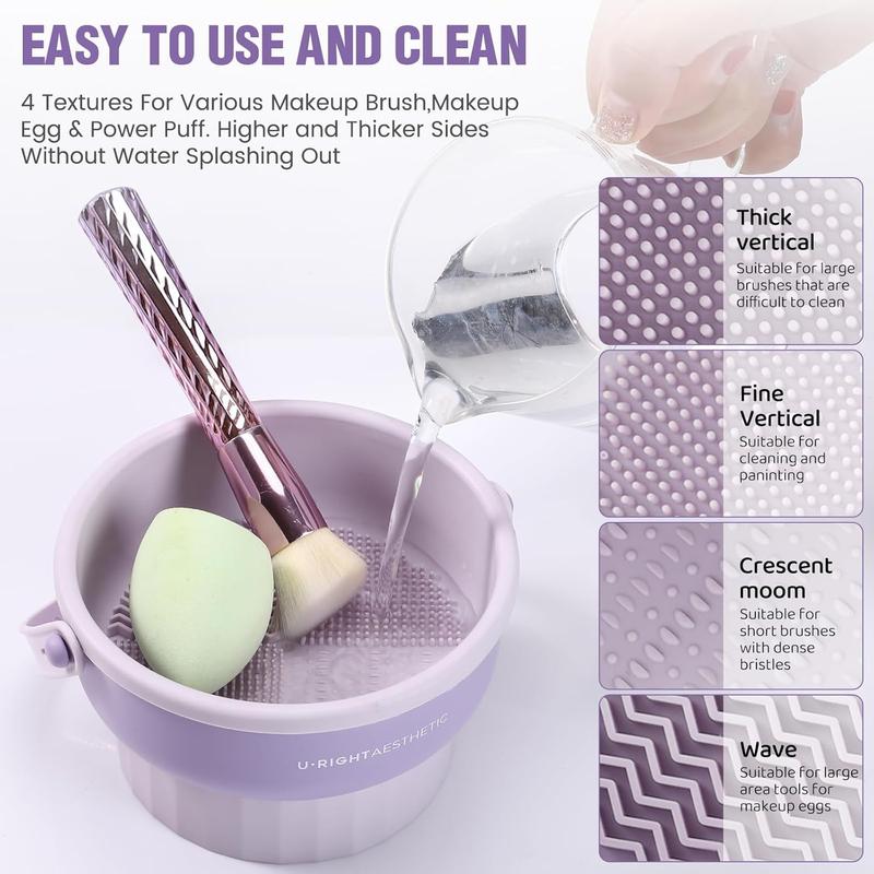 Makeup Brush Cleaner Mat 3 in 1 Silicone Makeup Brush Cleaner Bowl Cosmetic Brushes Cleaning Tool Organizer for Storage  Durable Powder Wipe Cleansing