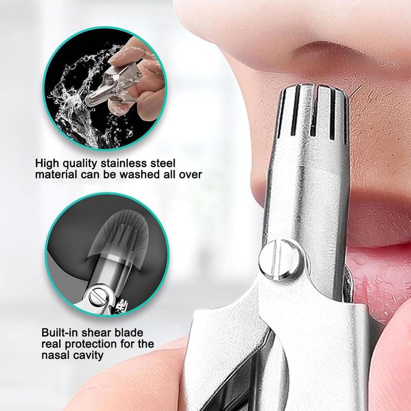 Portable Manual Nose Hair Trimmer, Stainless Steel Nose Hair Clipper with Cleaning Brush, Nose Hair Trimming Tool for Men & Women