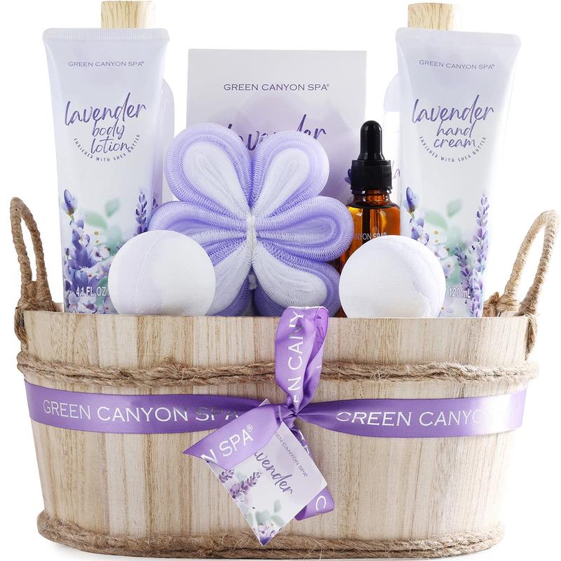 Spa Gift Baskets 11pcs Lavender Bath Gift Set with Body Lotion, Essential Oil, Relaxing Spa Baskets for Women, Birthday Gifts, Valentines Gift for Girlfriend Body Care Exfoliant Scent Comfort Mother's Day Gift