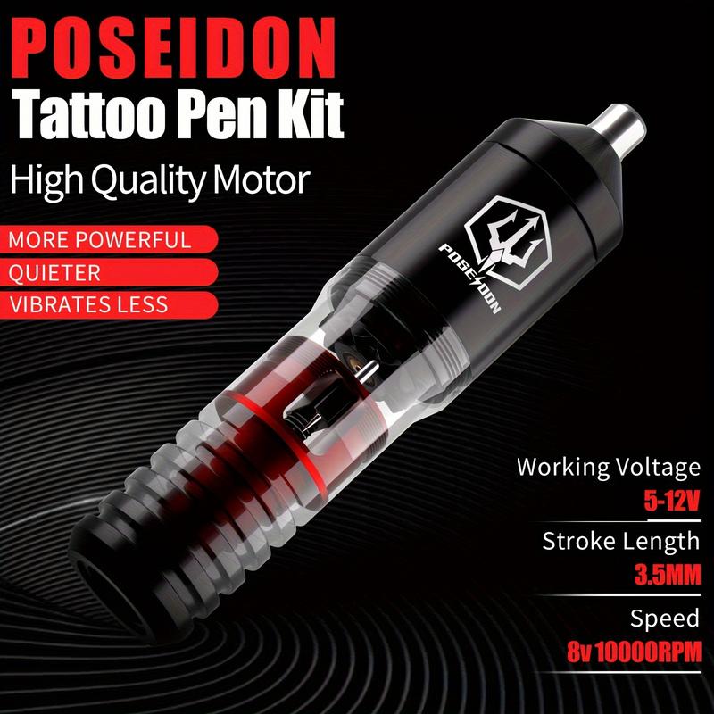 POSEIDON Tattoo Kit, Rotary Tattoo Pen Kit With 10PCS Tattoo Cartridge Needles, Professional Tattoo Machine Kit With Power Supply, 6 Color Tattoo Inks With Foot Pedal Tattoo Gun For Artists