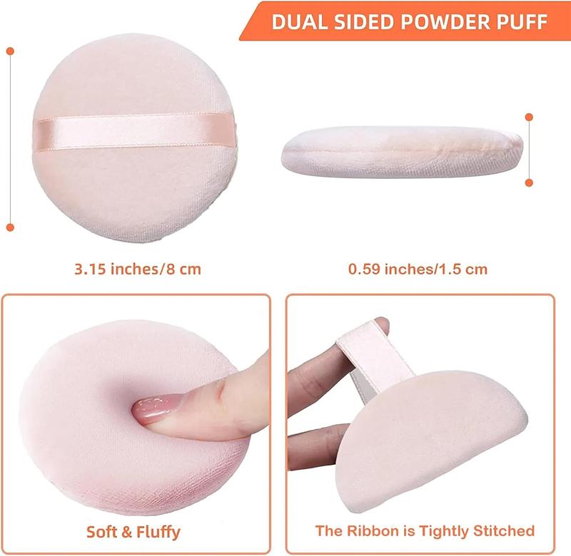 10 Pieces Pure Cotton Powder Puff with Strap, Normal Size 3.15-inch for Loose Powder, Body Powder, Wet Dry Makeup Tool  Cosmetic