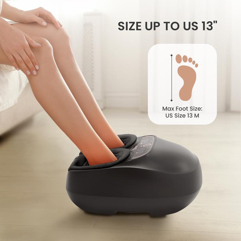 Foot Massager with Heat, Shiatsu Deep Kneading Compression Feet Massage Machine with Remote up to size 13, Black Comfort Adjustable