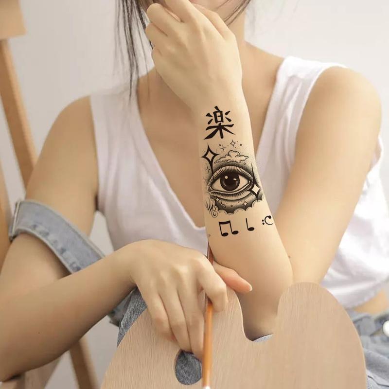 Tattoo Combo for Men and Women with Eye & Flower Design, Half Arm Eye & Hand Pattern Tattoo Sticker, Temporary Tattoo For Men & Women