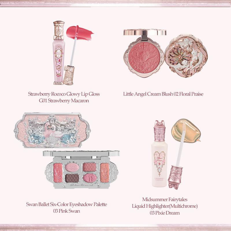 Flower Knows Rosy Gala Set - Holiday Limited Full Face Makeup Set for Warm-Tone, 8 Pieces - Lipstick, Blush, Eyeshadow Palette, Highlighter and Exclusive Gifts