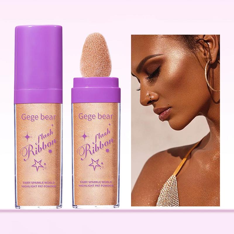 Long-Wearing Highlighter Powder Stick with Soft Sponge Head, Pearly Face Brightener, Natural Eye Shadow Shining and Highlighting Powder