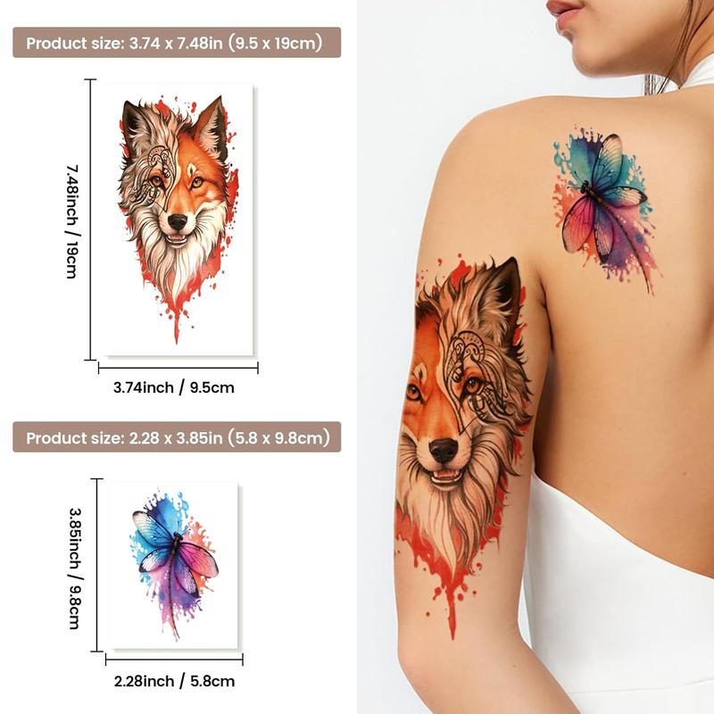 77 Sheets Temporary , 17 Sheets Half Arm Flower Lion Tiger  Owl Parrot  Tattoos for Adults  , 60 Sheets   Temporary Tattoos Realistic for Women Girls and