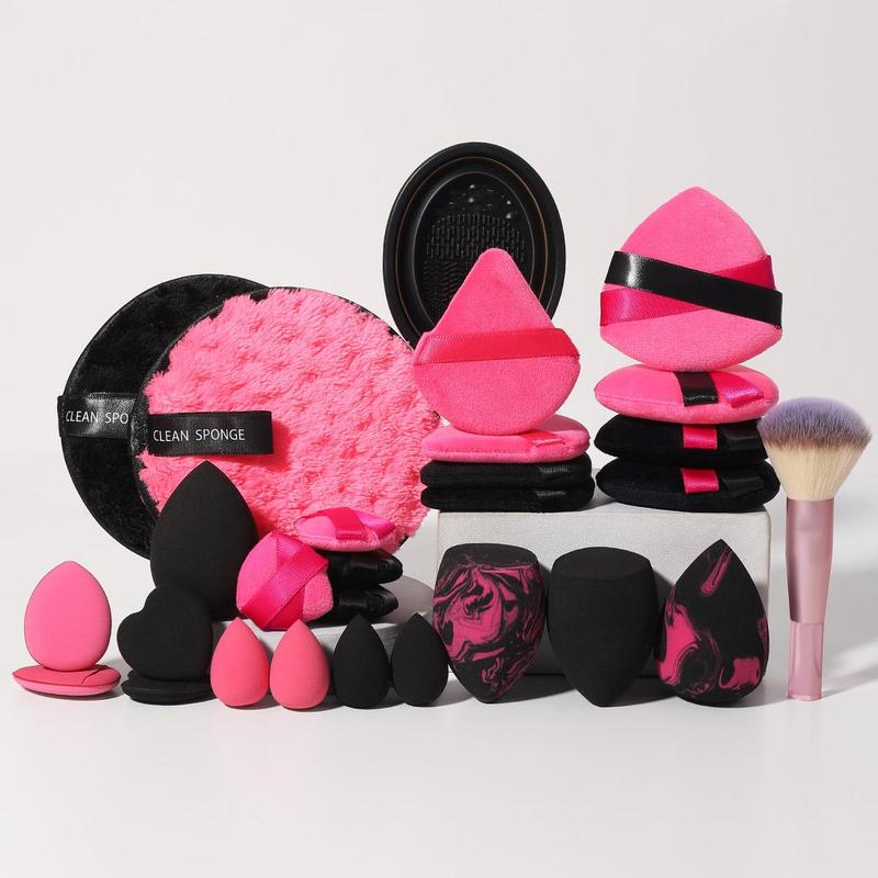 Makeup Tool Set, 1 Professional Makeup Brush & 8 Makeup Sponges & 8 Triangle Powder Puff & 8 Finger Powder Puff & 2 Powder Puff & 1 Cleaning Bowel