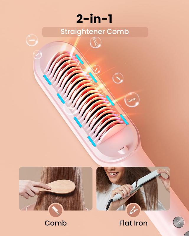 AIMIKE S10 Ionic Hair Straightener Comb-Pink Comfort