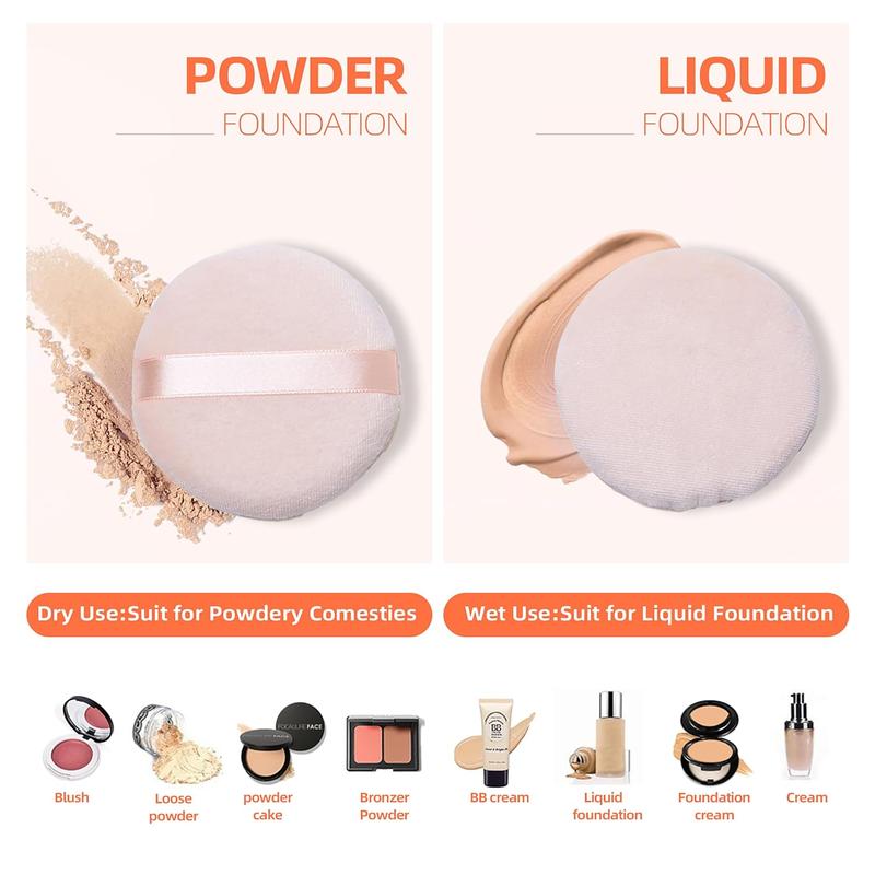 10 Pieces Pure Cotton Powder Puff with Strap, Normal Size 3.15-inch for Loose Powder, Body Powder, Wet Dry Makeup Tool  Cosmetic