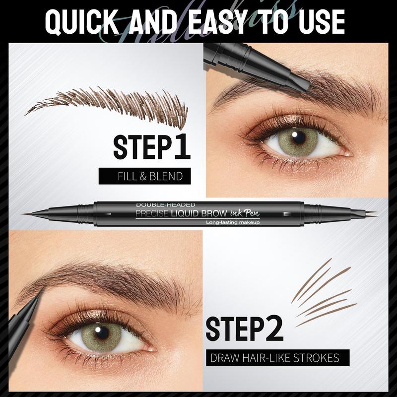 Curved Eyebrow Pen - Eyebrow Pencil Magical 2-in-1 Dual-Ended Eye Brow Pencils Create Natural Hair-Like Brows, Last All-Day