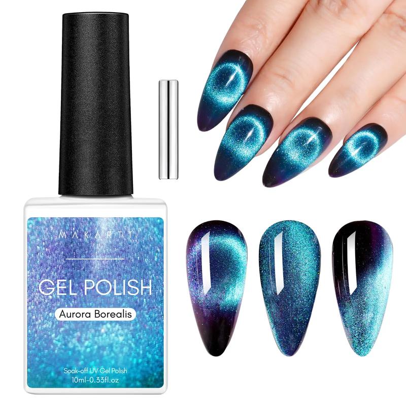 Makartt Gel Nail Polish, Black Hole Cat Eye Gel Polish 10ml Sparkly Cat Eye Glitter Spring Gel Polish with Magnet Stick Soak Off UV LED Manicure Nail Art Designs Valentines gift home DIY gel-x Nail Care Cutics Cosmetic