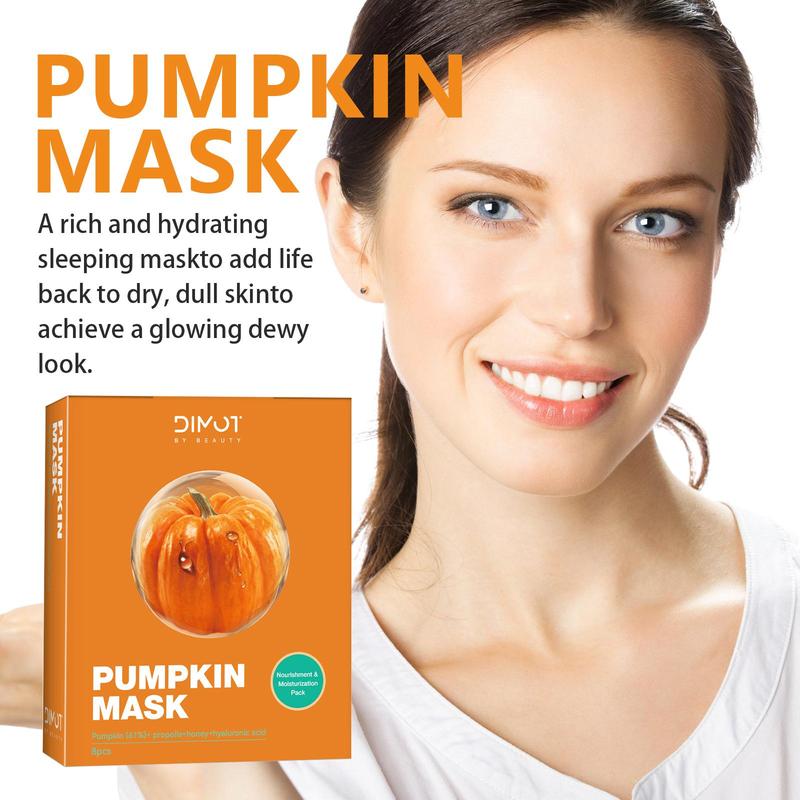 Pumpkin Facial Mask, 8 Counts box Moisturizing & Hydrating Face Mask, Skin Care Face Mask, Korean Firming Skin Wash Off Face Mask