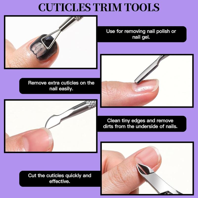 Manicure and Pedicure Tools Kit, Manicure Kit, Nail Files 100 180, Nail Buffer Block, Nail Cuticle Nippers, Cuticle Pusher, Cuticle Peeler, Ingrown Toenail Tool, Toenail File, Purple