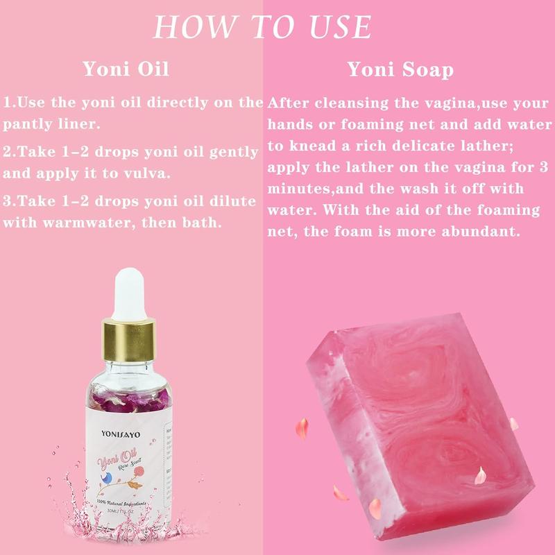 Yoni Wash & Yoni Oil & Yoni Soap Set for Women, pH Balance and Vaginial Deodorants, Rose Scent - Comfort