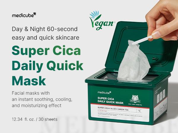 [Medicube Official] Super Cica Daily Quick Facial Masks (30 Sheets) - 60-Second Soothing & Hydrating Facial Mask with 88% Cica, Instant Cooling & Moisturization - 100% Vegan Certified, Korean Skincare