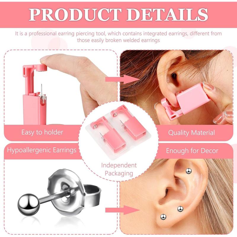 6 Pieces Ear Piercing Gun Kit Disposable Nose Piercer Self Ear Pierce Kit with Pierced Earrings Portable Piercing Kit Household Body Piercing Tools with Studs for Men Women (Bead Style, Pink)