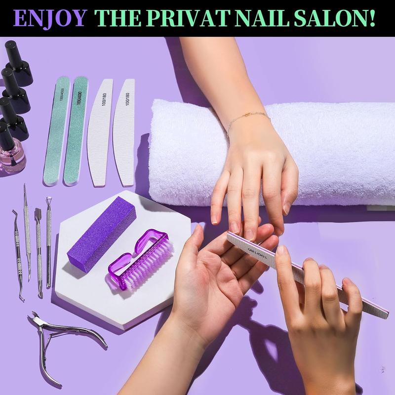 Manicure and Pedicure Tools Kit, Manicure Kit, Nail Files 100 180, Nail Buffer Block, Nail Cuticle Nippers, Cuticle Pusher, Cuticle Peeler, Ingrown Toenail Tool, Toenail File, Purple