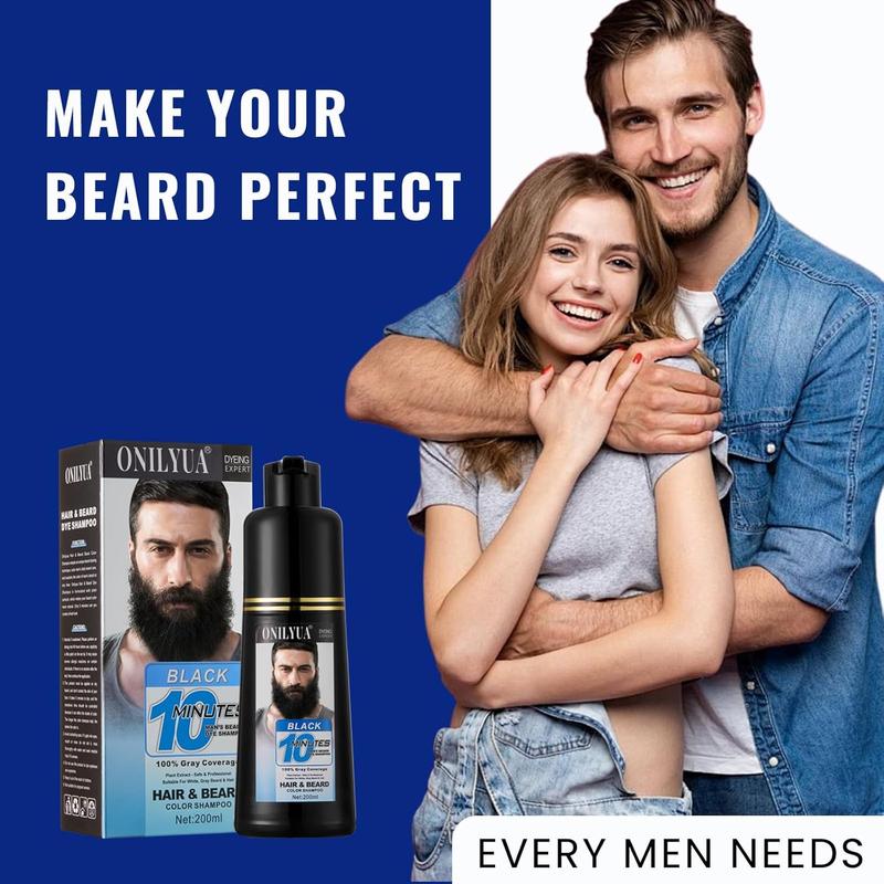 Men's Beard Color Shampoo,Instant 10Mins Dye Black for Mustache Beard Darkening Hair Dye Haircare