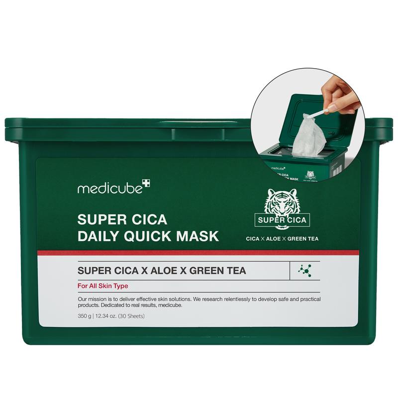 [Medicube Official] Super Cica Daily Quick Facial Masks (30 Sheets) - 60-Second Soothing & Hydrating Facial Mask with 88% Cica, Instant Cooling & Moisturization - 100% Vegan Certified, Korean Skincare