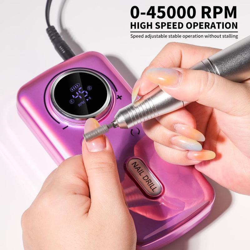 Professional Cordless Nail Machine, 1 Box 45000 RPM Rechargeable Electric Nail File Set, Portable and Low Noise Nail Tools for Salon and Home Use