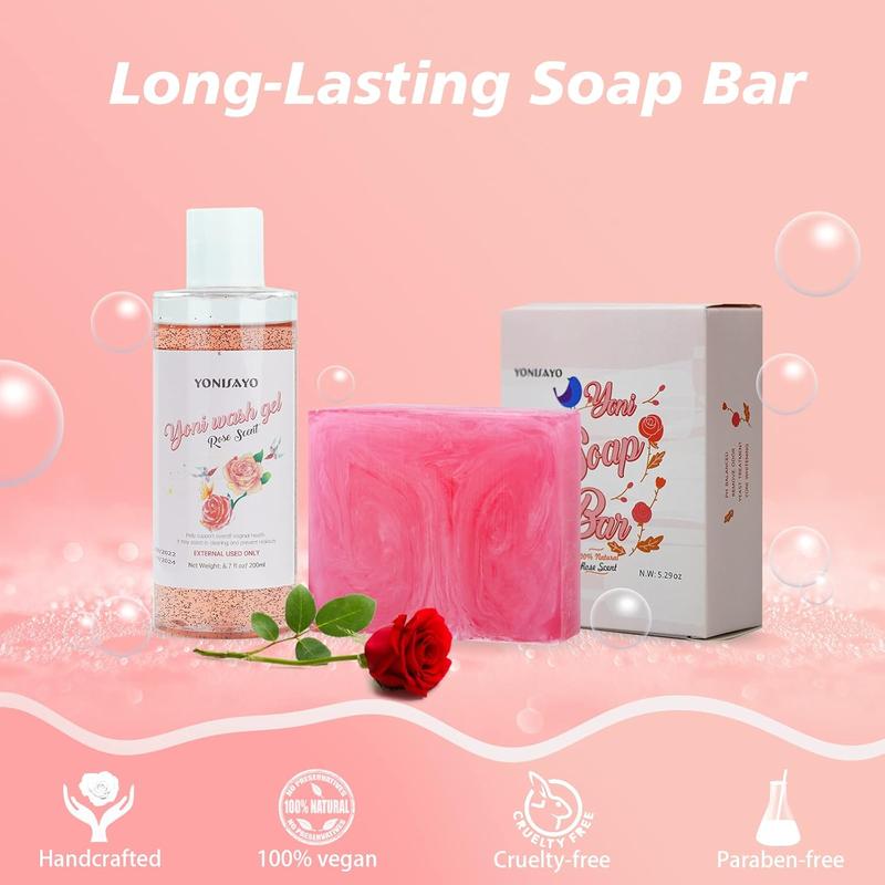 Yoni Wash & Yoni Oil & Yoni Soap Set for Women, pH Balance and Vaginial Deodorants, Rose Scent - Comfort