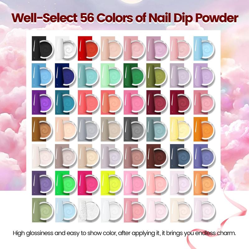 Dip Powder Nail Kit- 56 Color Nail Dip Powder Starter Kit Quick Drying Dip Powder for Home Salon Dipping Nail Manicure