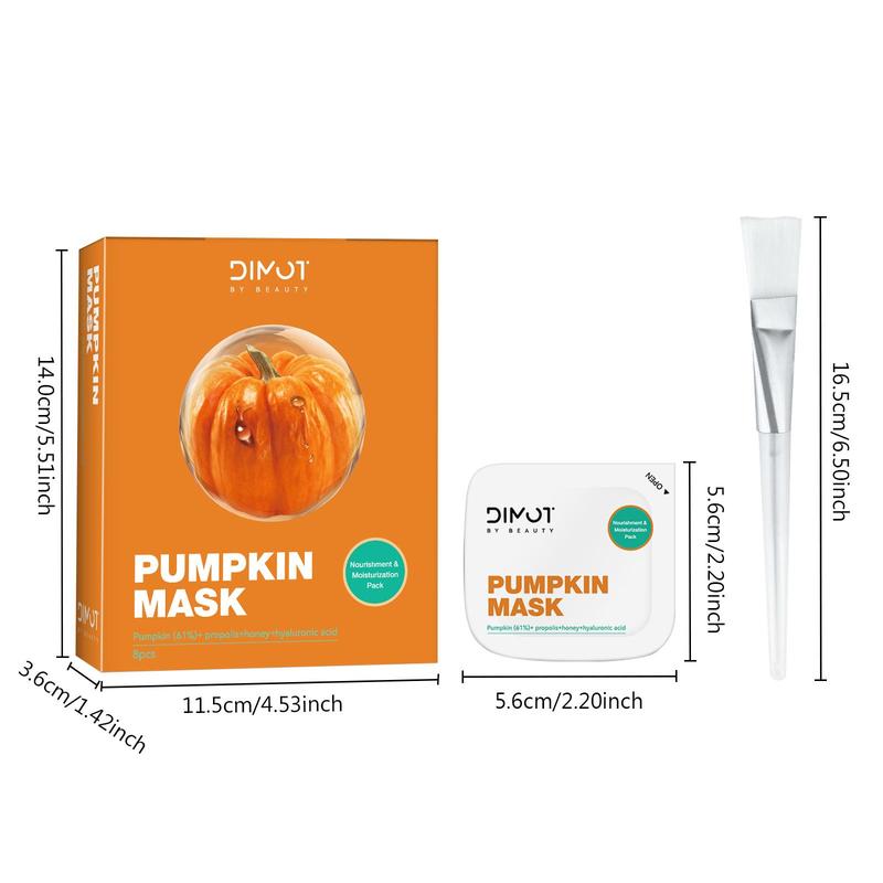 Pumpkin Facial Mask, 8 Counts box Moisturizing & Hydrating Face Mask, Skin Care Face Mask, Korean Firming Skin Wash Off Face Mask