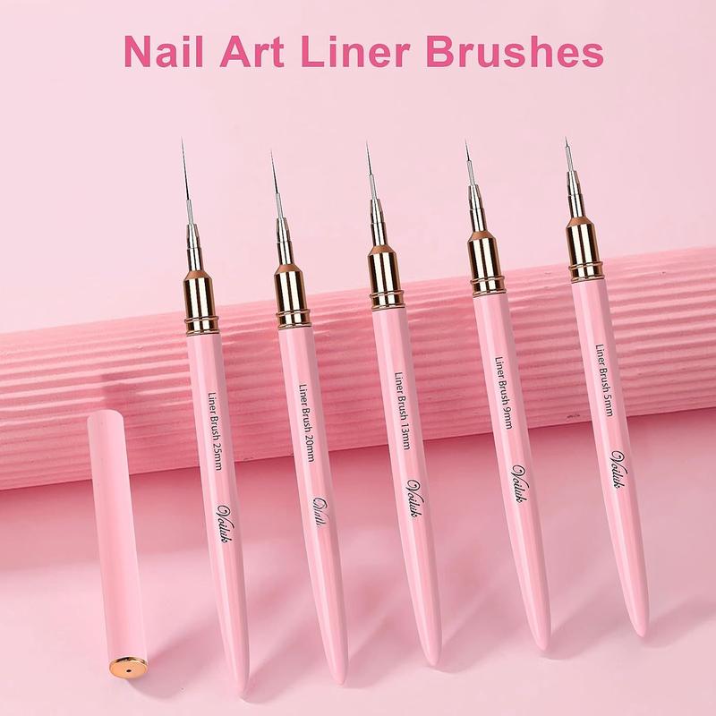 5 count  Art Liner Brushes,Liner Brush For Nails Gel,Thin Liner  Brush Set, Art Striping Brushes,Painting Art Design Pen For Long Lines, Thin Details, Fine Drawing Sizes 5 9 13 20 25mm