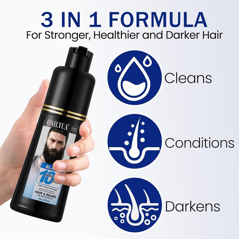 Men's Beard Color Shampoo,Instant 10Mins Dye Black for Mustache Beard Darkening Hair Dye Haircare