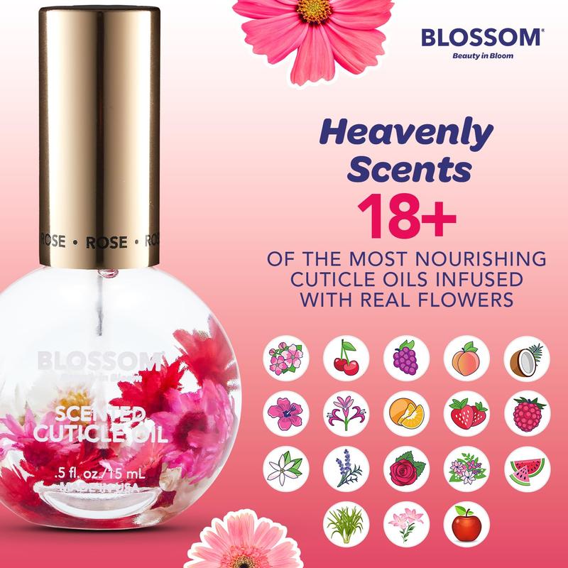 Hydrating, Moisturizing, Strengthening, Scented Cuticle Oil, Infused with Real Flowers, Made in USA, 0.5 fl. oz, Rose Nail Care Polish Repairing Teens