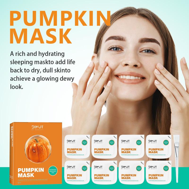 Pumpkin Facial Mask, 8 Counts box Moisturizing & Hydrating Face Mask, Skin Care Face Mask, Korean Firming Skin Wash Off Face Mask