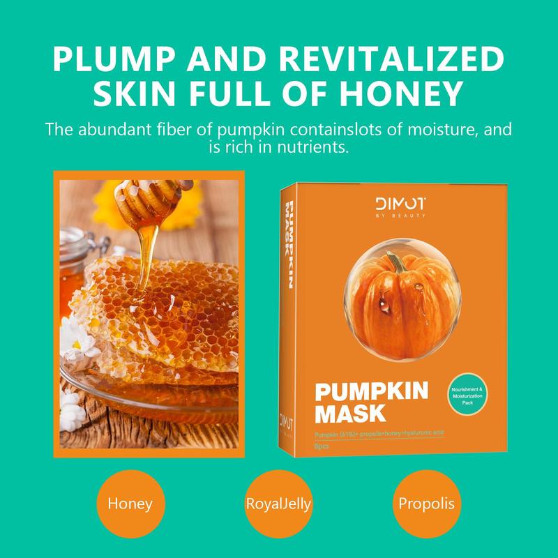 Pumpkin Facial Mask, 8 Counts box Moisturizing & Hydrating Face Mask, Skin Care Face Mask, Korean Firming Skin Wash Off Face Mask