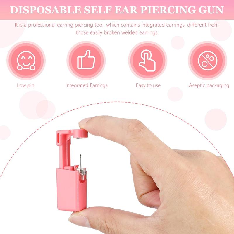 6 Pieces Ear Piercing Gun Kit Disposable Nose Piercer Self Ear Pierce Kit with Pierced Earrings Portable Piercing Kit Household Body Piercing Tools with Studs for Men Women (Bead Style, Pink)